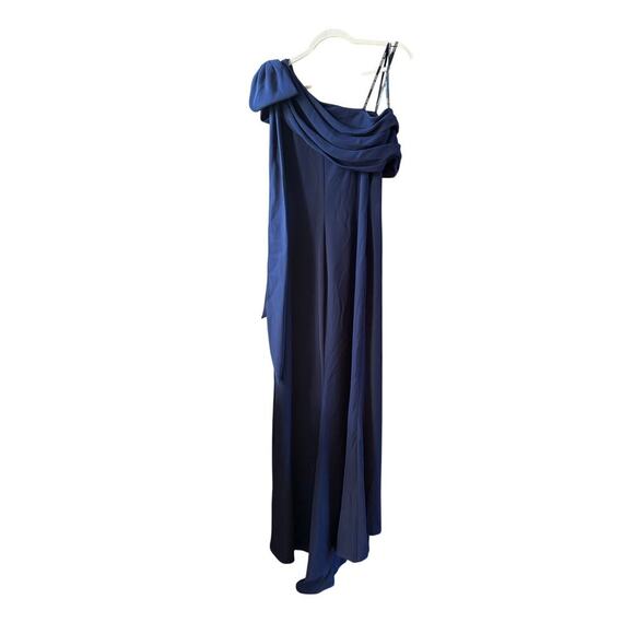 Tadashi Shoji One Shoulder Crepe Column NavyWedding Guest Gala Gown size 6 - Picture 8 of 13